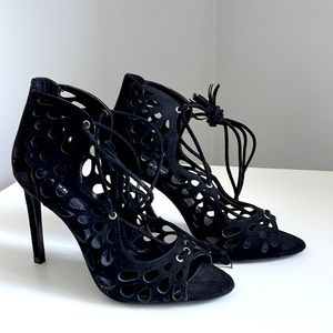 Zara black suede lace up heels.